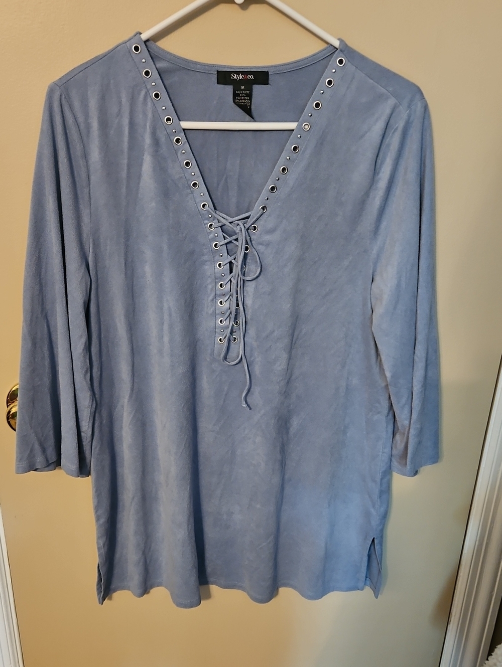 Style & Co. Lace-Up V-Neck Blue Women's Top